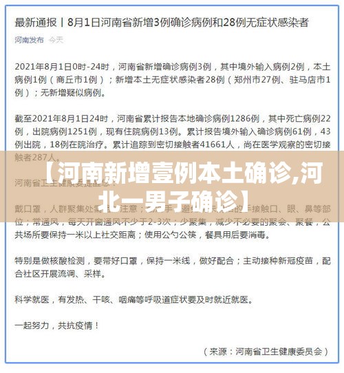 【河南新增壹例本土确诊,河北一男子确诊】 【河南新增壹例本土确诊,河北一男子确诊】