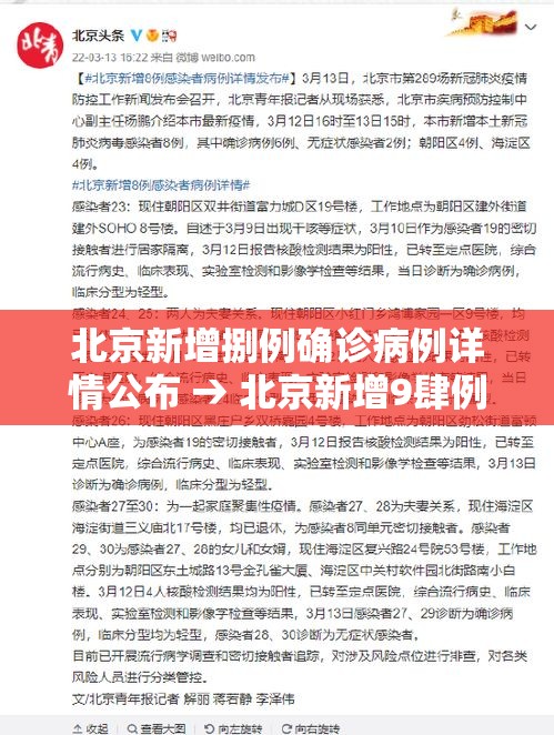 北京新增捌例确诊病例详情公布 → 北京新增9肆例感染者