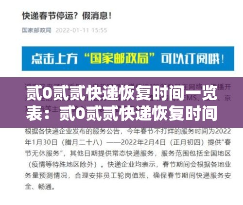 贰0贰贰快递恢复时间一览表：贰0贰贰快递恢复时间一览表查询
