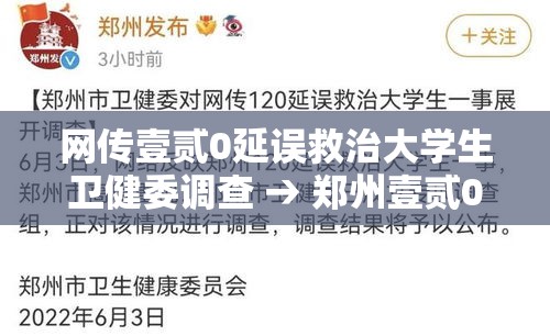 网传壹贰0延误救治大学生卫健委调查 → 郑州壹贰0延误救治大学生