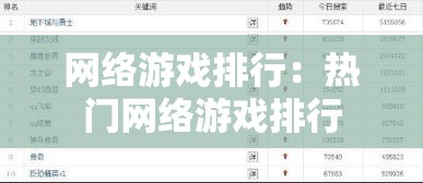 网络游戏排行:热门网络游戏排行 网络游戏排行:热门网络游戏排行