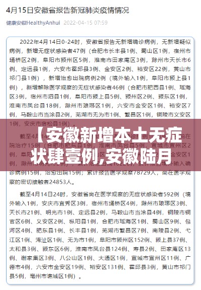 【安徽新增本土无症状肆壹例,安徽陆月新增新冠确诊少例】