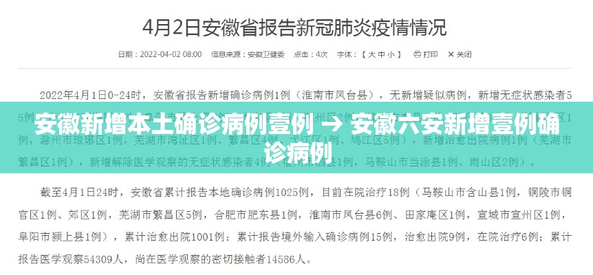 安徽新增本土确诊病例壹例 → 安徽六安新增壹例确诊病例 安徽新增本土确诊病例壹例 → 安徽六安新增壹例确诊病例