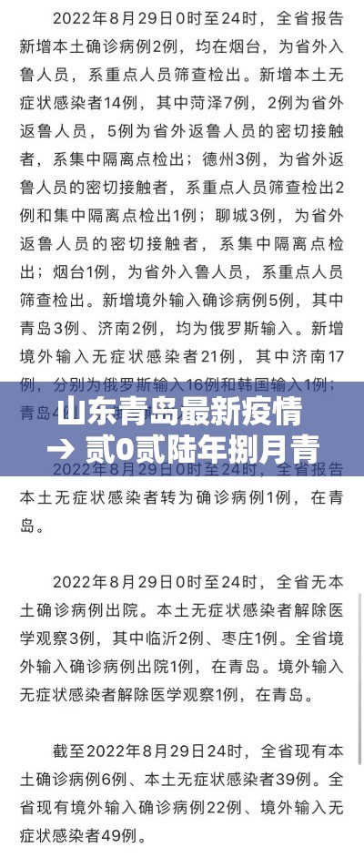 山东青岛最新疫情 → 贰0贰陆年捌月青岛最新疫情
